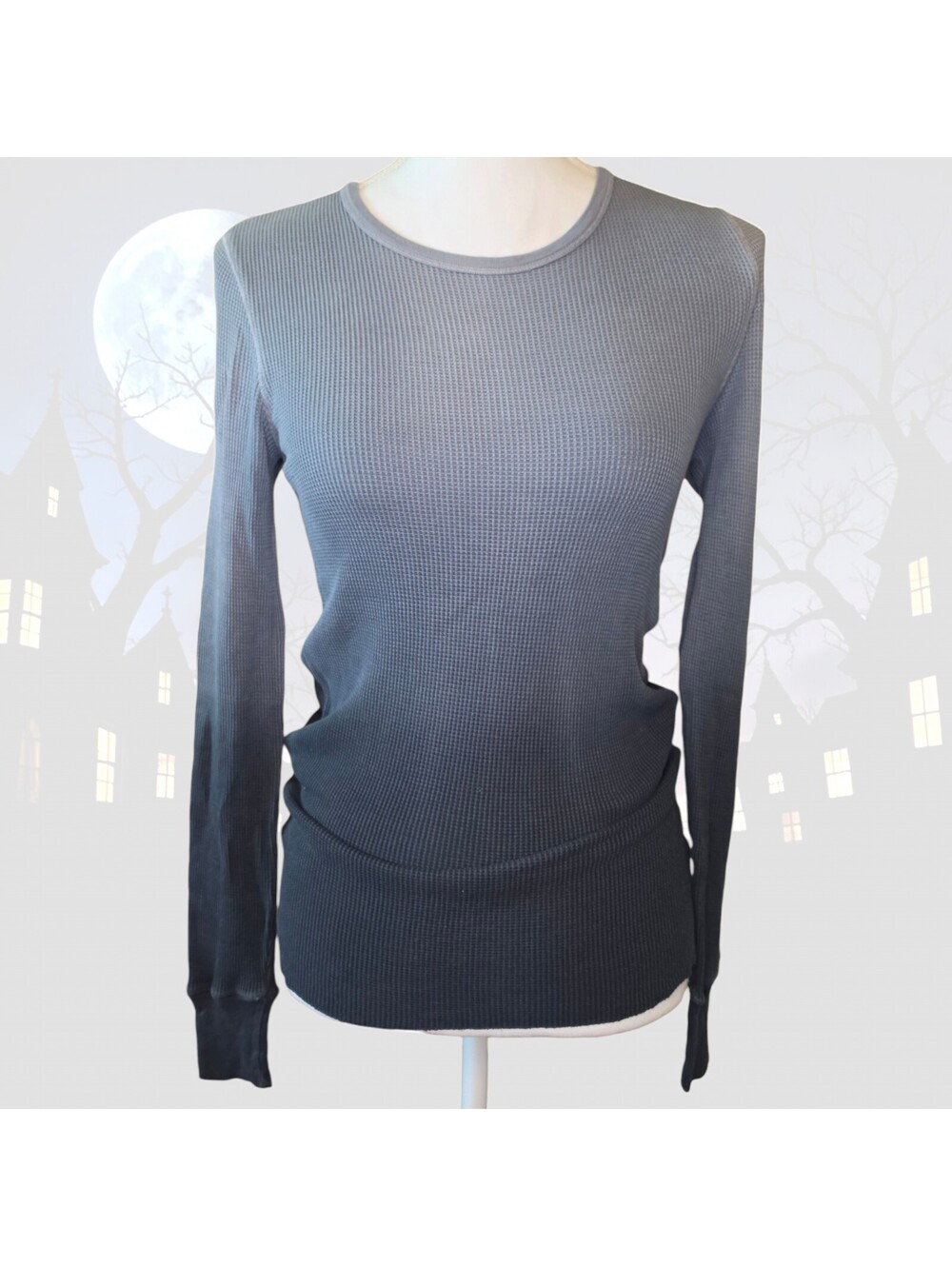 Splendid Womens Medium Waffle Knit Thermal Top Gray Ombre Long Sleeve Gorpcore